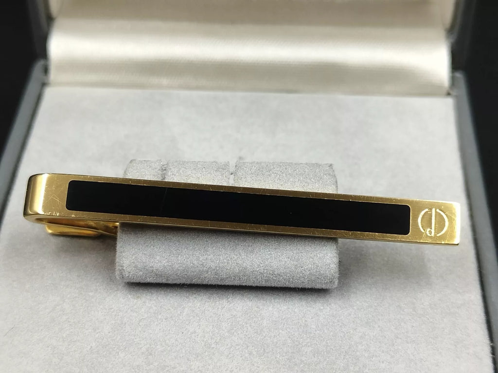 Nice DUNHILL Tie Clip - Gold Plated & Black Lacquer - With Box - 01216CO AC02