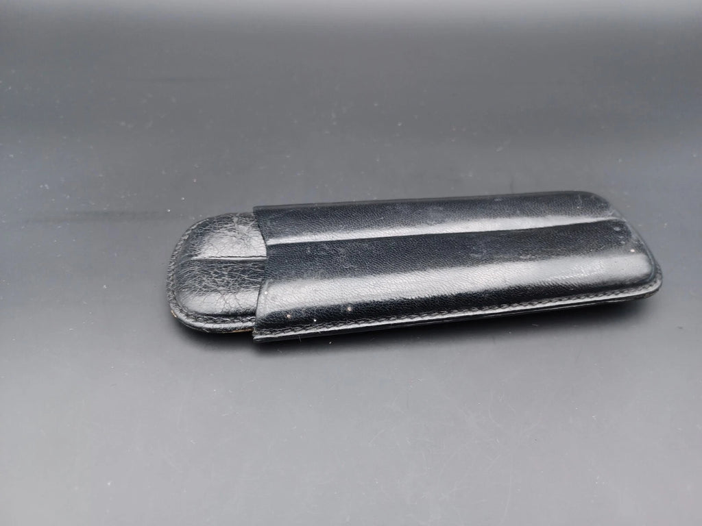 Schönes Vintage Zigarrenetui - Schwarzes Leder - 2 Fächer - AG14-833