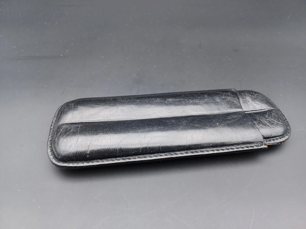 Schönes Vintage Zigarrenetui - Schwarzes Leder - 2 Fächer - AG14-833