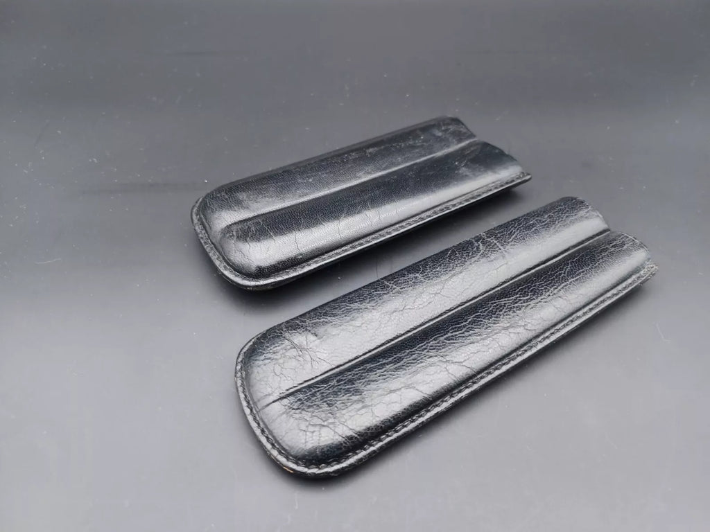 Schönes Vintage Zigarrenetui - Schwarzes Leder - 2 Fächer - AG14-833