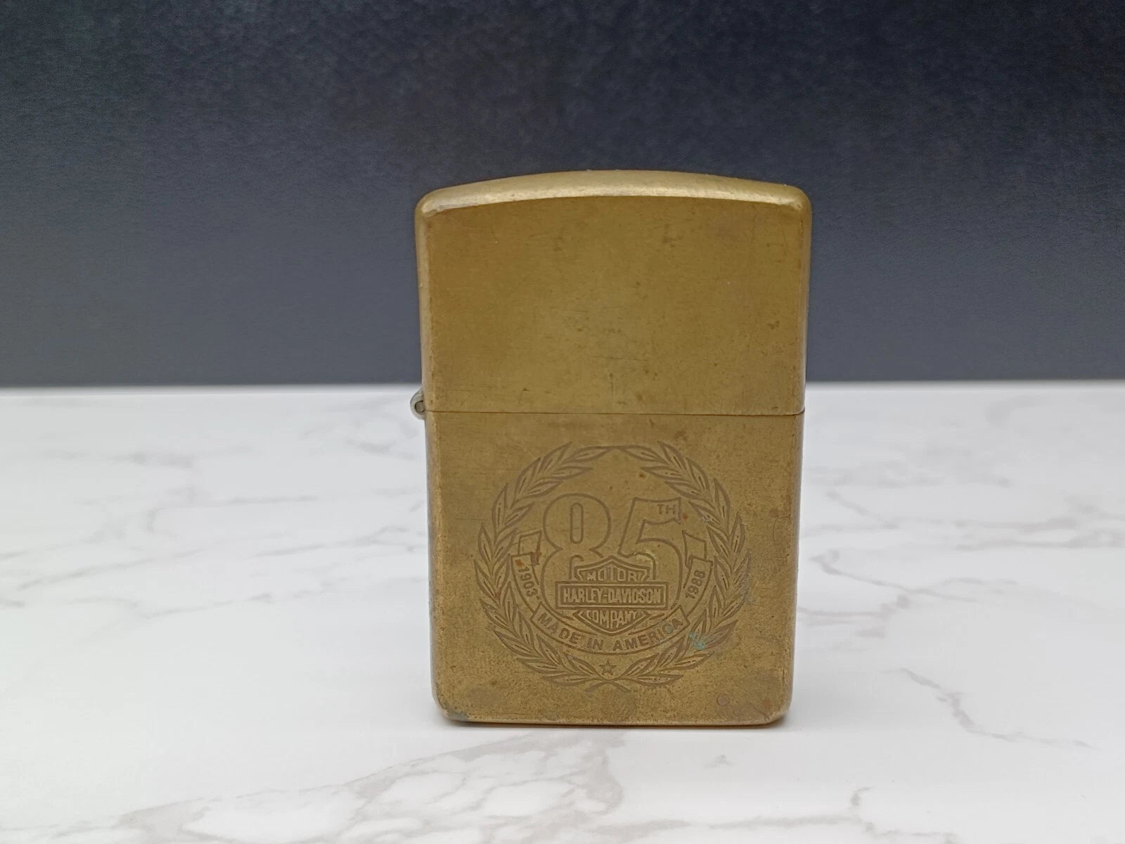 Very Rare BRASS ZIPPO Lighter - 85TH HARLEY DAVIDSON - 1932/1991 - AG08-1595