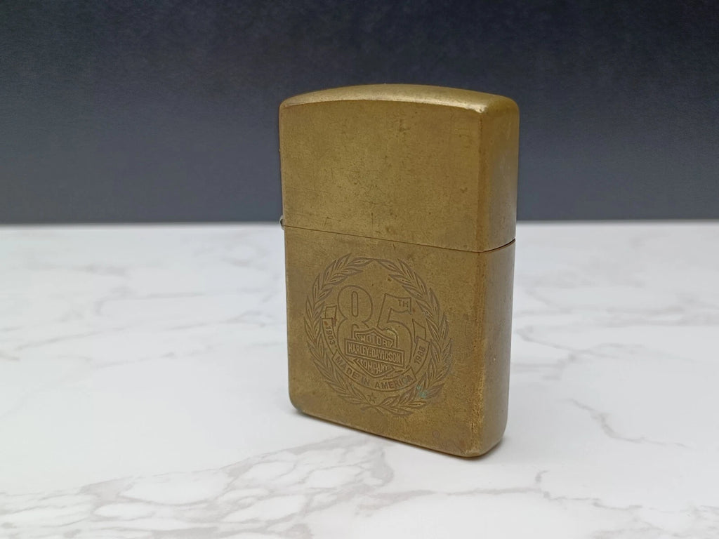 Very Rare BRASS ZIPPO Lighter - 85TH HARLEY DAVIDSON - 1932/1991 - AG08-1595
