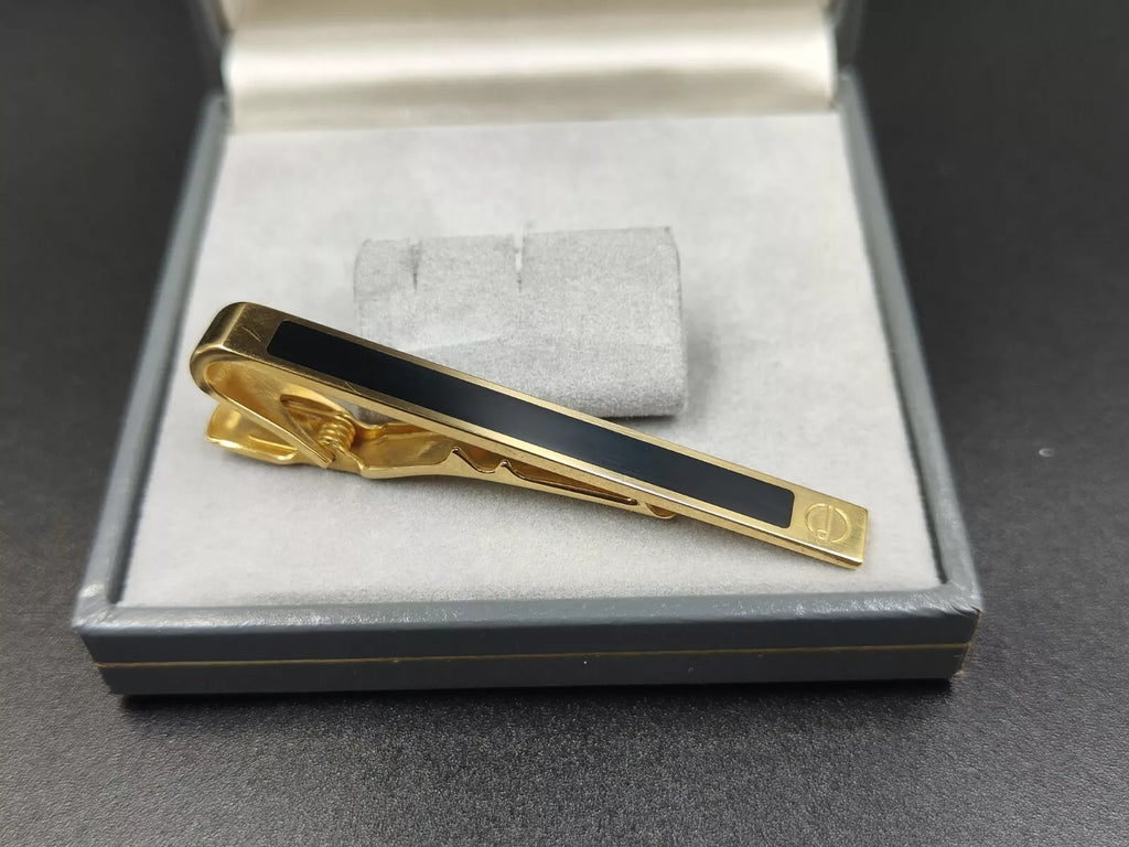 Nice DUNHILL Tie Clip - Gold Plated & Black Lacquer - With Box - 01216CO AC02