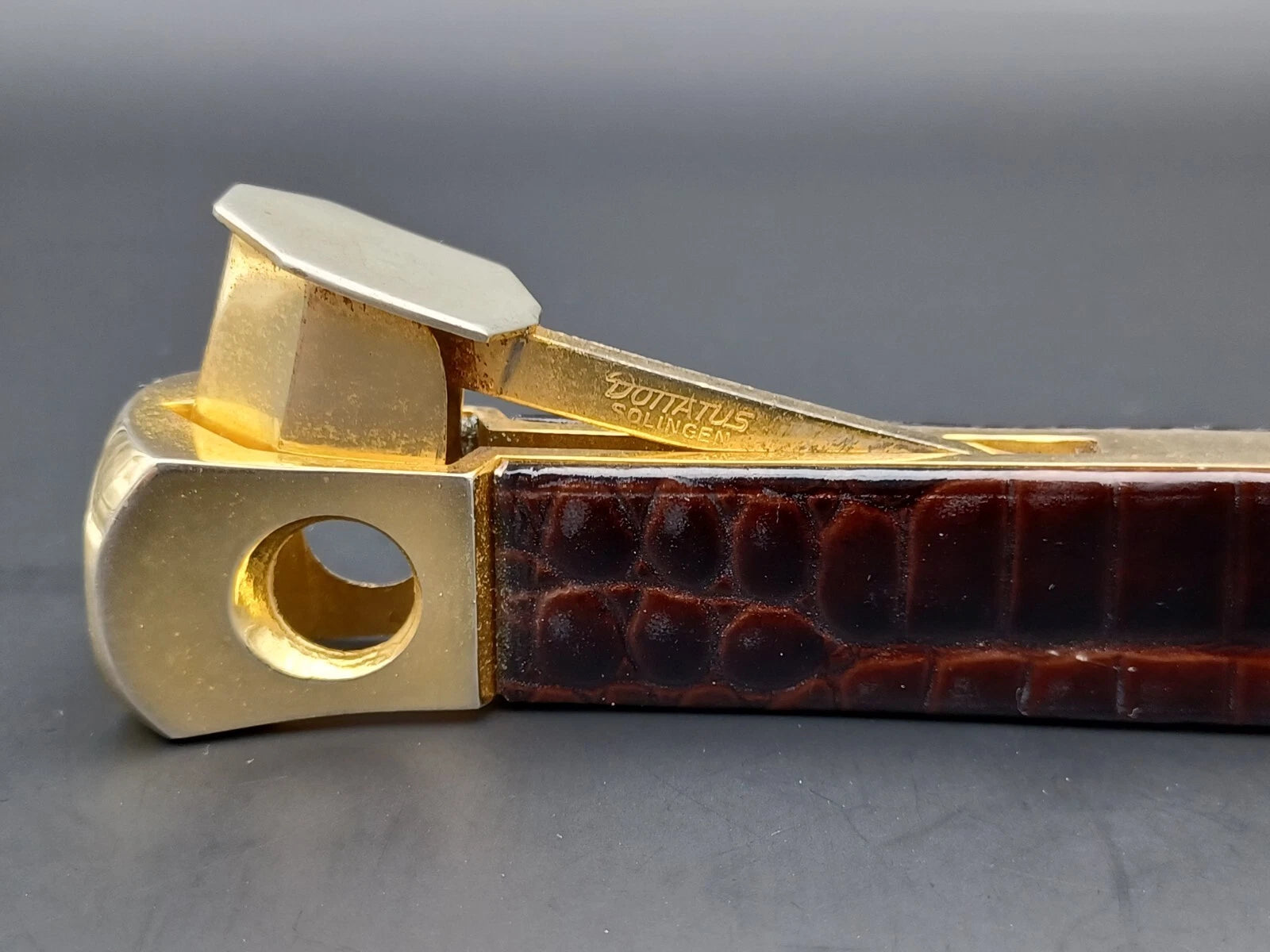 Nice Solingen Cigar Cutter - Brown Leather - Made In Germany - AG14-880