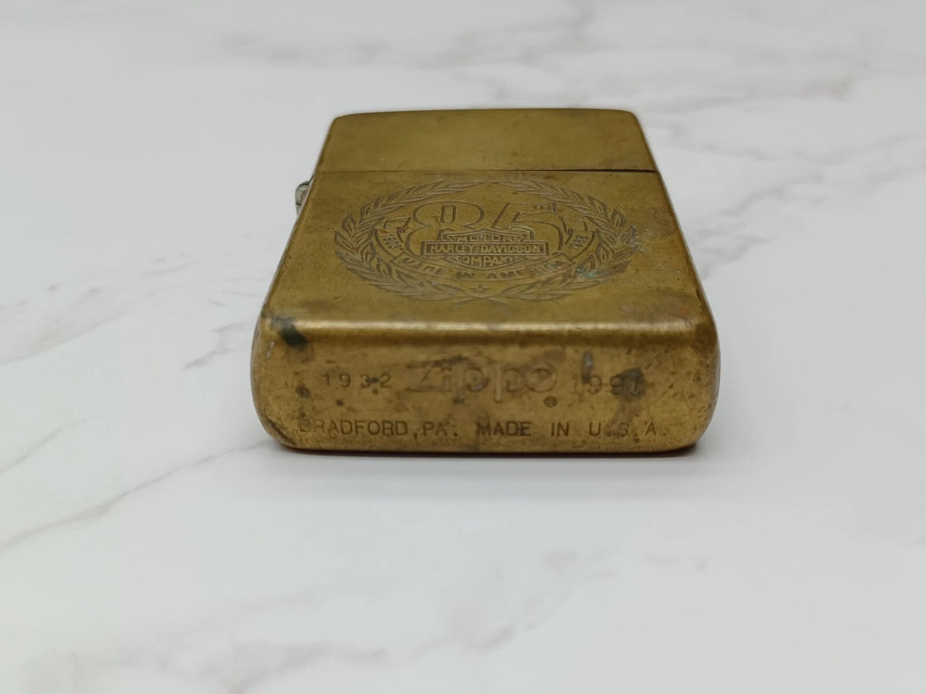 Very Rare BRASS ZIPPO Lighter - 85TH HARLEY DAVIDSON - 1932/1991 - AG08-1595