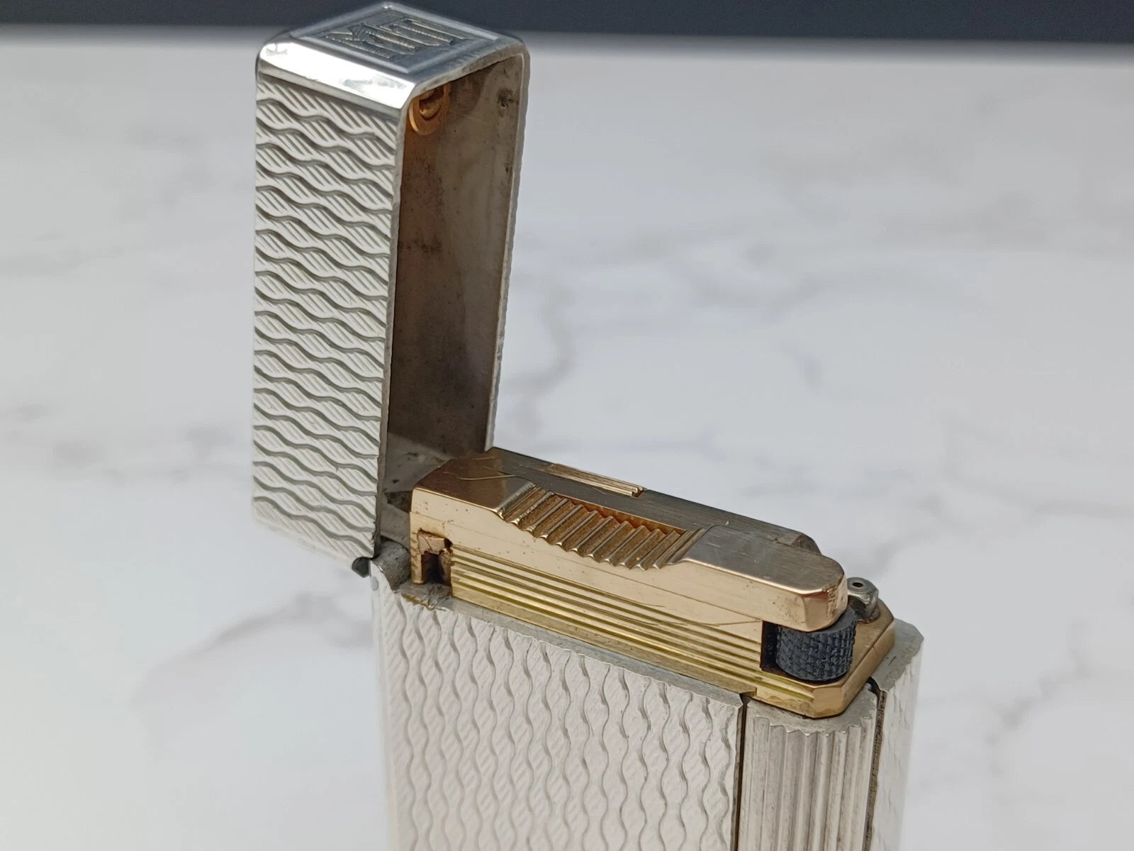 NICE S.T. DUPONT Line 1 / L1 BR Gas Lighter - Silver plated - Serviced-AC03-1763