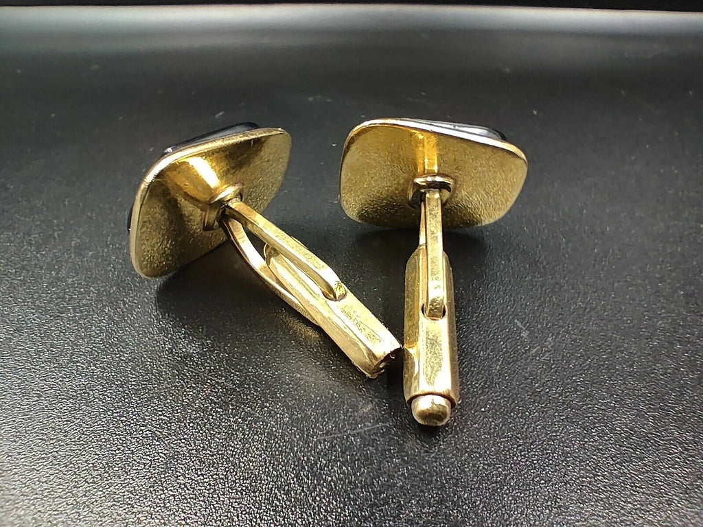 Boutons de Manchette Dorés Verre Gris Vintage – 1970s