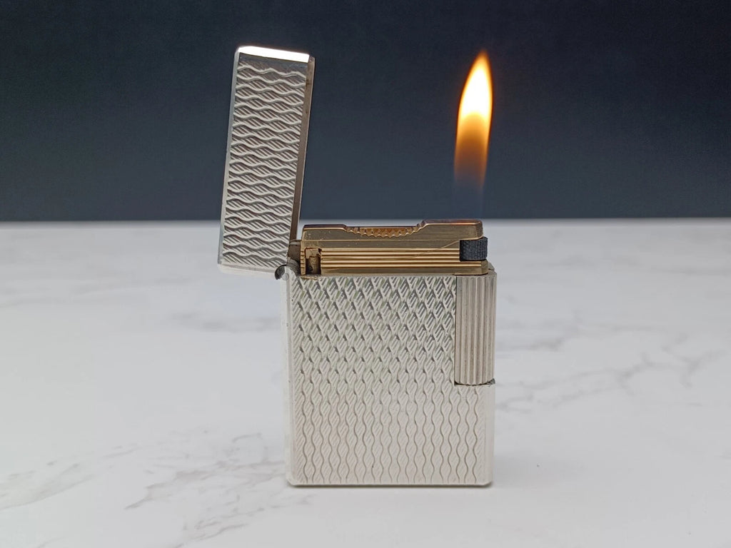 NICE S.T. DUPONT Line 1 / L1 BR Gas Lighter - Silver plated - Serviced-AC03-1763