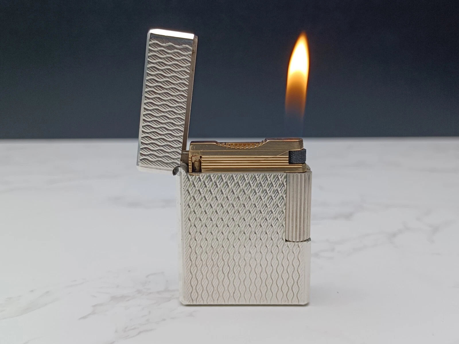 NICE S.T. DUPONT Line 1 / L1 BR Gas Lighter - Silver plated - Serviced-AC03-1763