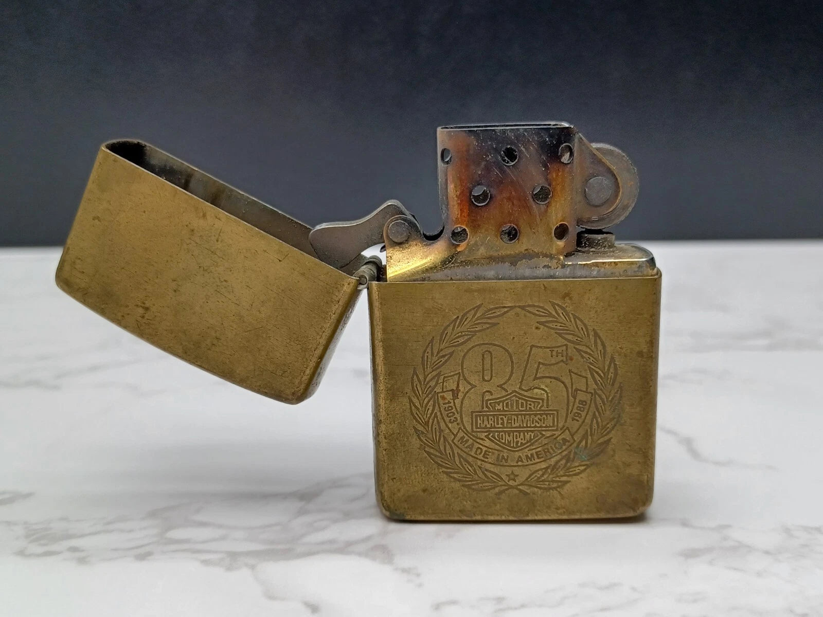 Very Rare BRASS ZIPPO Lighter - 85TH HARLEY DAVIDSON - 1932/1991 - AG08-1595