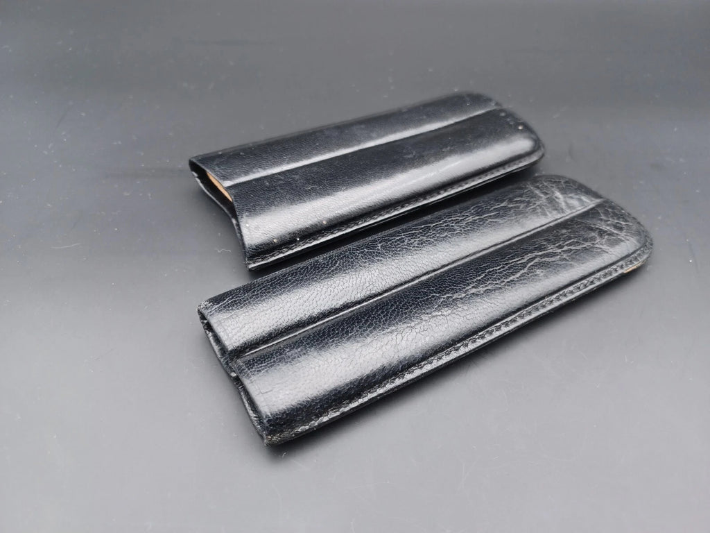 Schönes Vintage Zigarrenetui - Schwarzes Leder - 2 Fächer - AG14-833