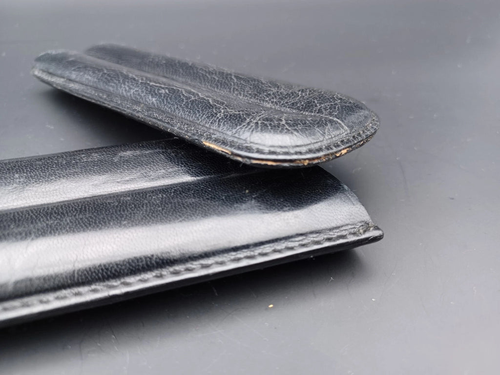 Schönes Vintage Zigarrenetui - Schwarzes Leder - 2 Fächer - AG14-833