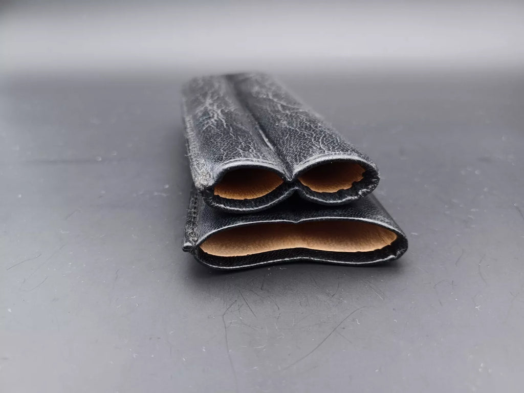 Schönes Vintage Zigarrenetui - Schwarzes Leder - 2 Fächer - AG14-833