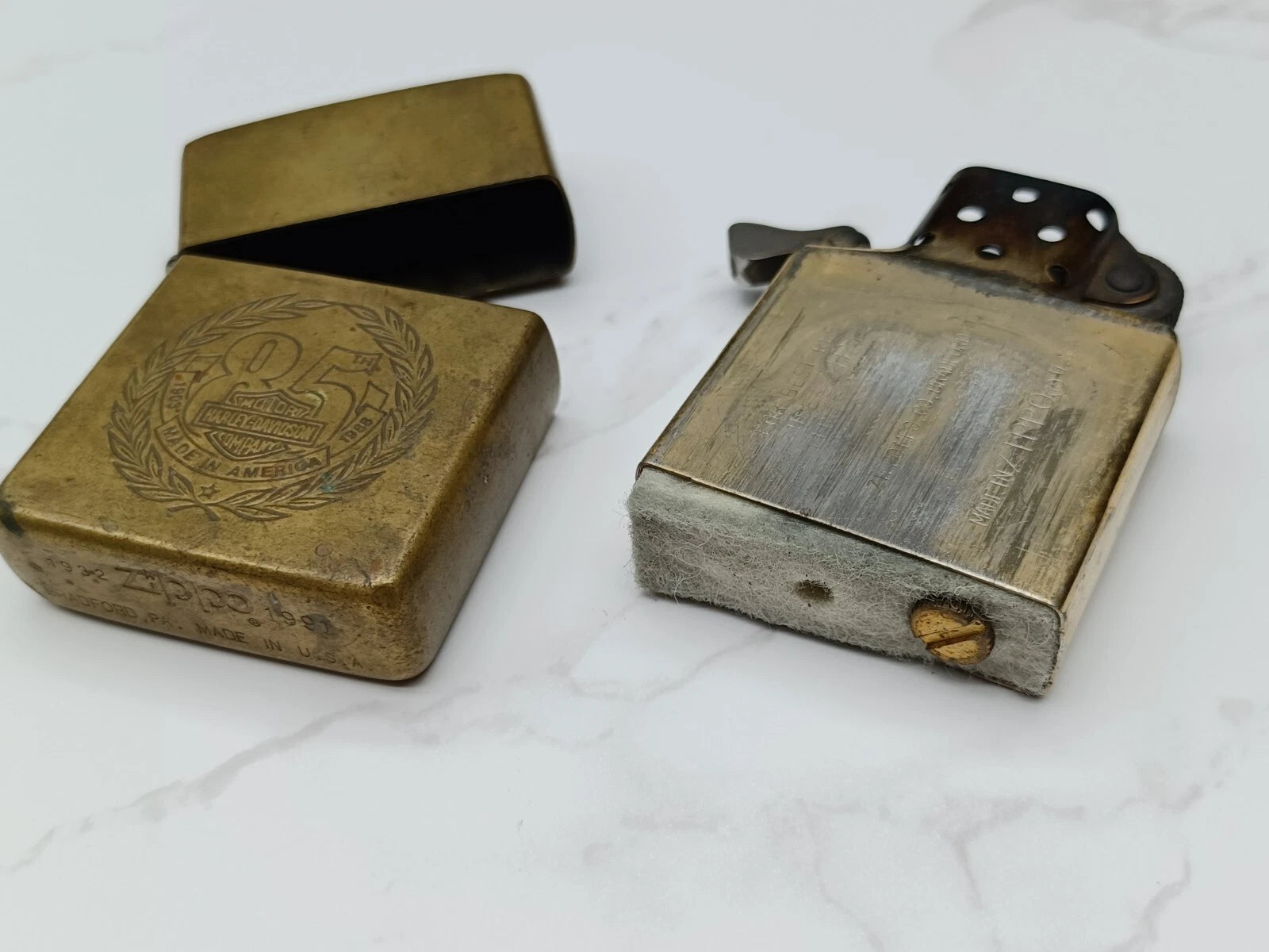 Very Rare BRASS ZIPPO Lighter - 85TH HARLEY DAVIDSON - 1932/1991 - AG08-1595
