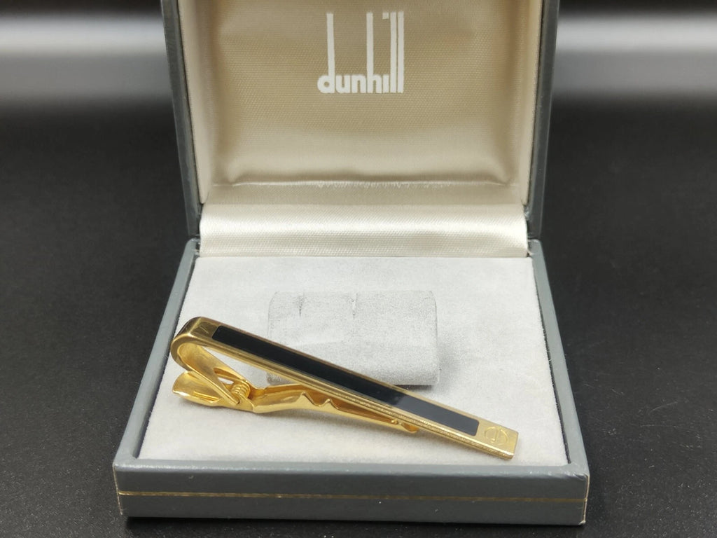 Nice DUNHILL Tie Clip - Gold Plated & Black Lacquer - With Box - 01216CO AC02
