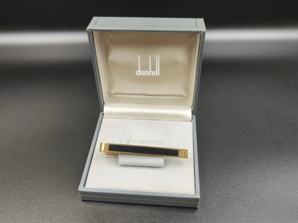 Nice DUNHILL Tie Clip - Gold Plated & Black Lacquer - With Box - 01216CO AC02