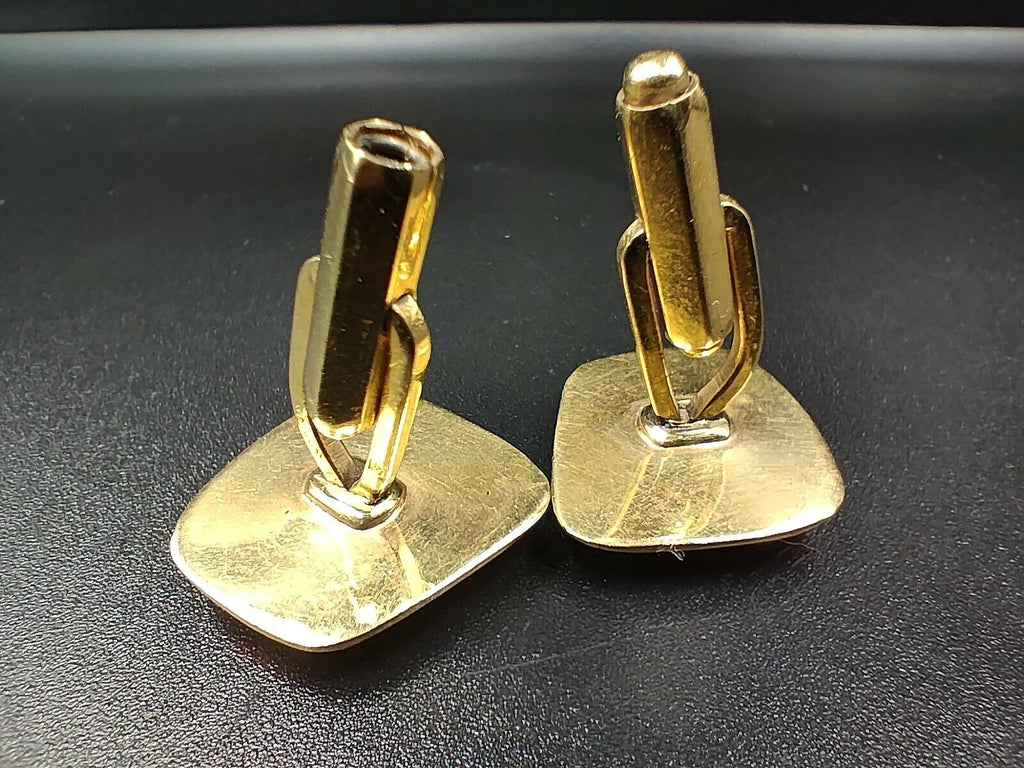 Boutons de Manchette Dorés Verre Gris Vintage – 1970s