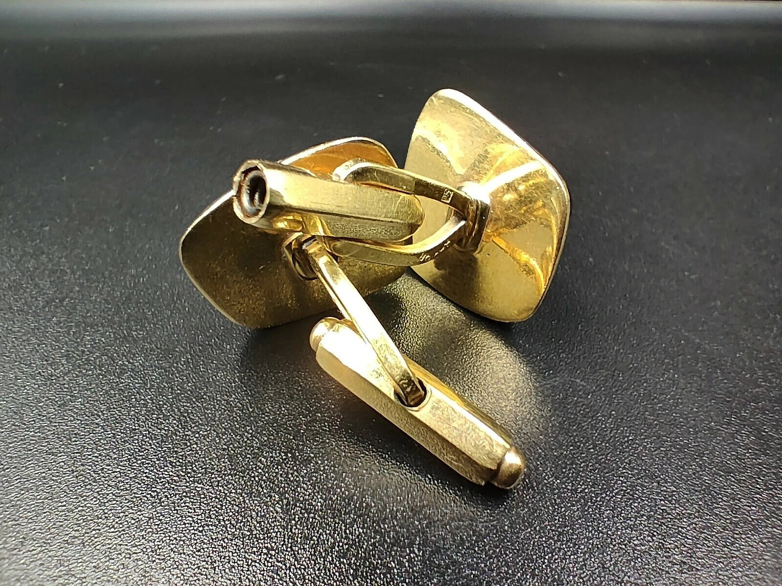 Boutons de Manchette Dorés Verre Gris Vintage – 1970s