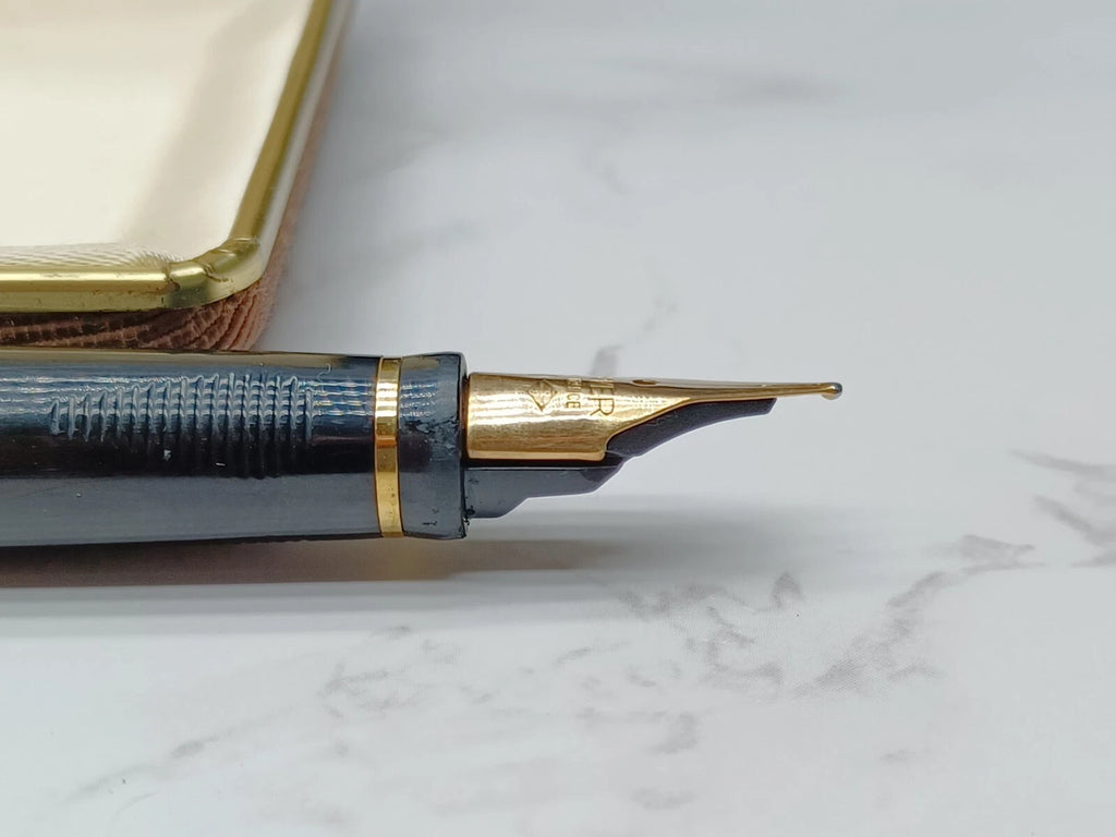 Nice PARKER FOUNTAIN PEN - Silver Plated - NIB 18K Gold - With Box AF07-1613