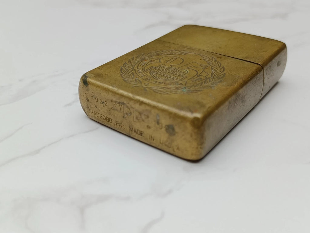 Very Rare BRASS ZIPPO Lighter - 85TH HARLEY DAVIDSON - 1932/1991 - AG08-1595
